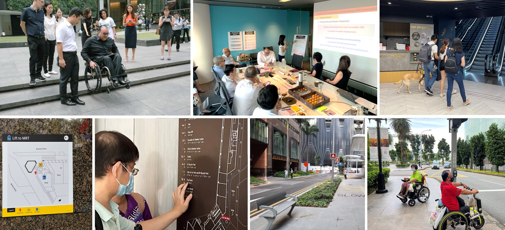 Images of members of Accessible City Network in site audit walks and co-solutioning workshops.