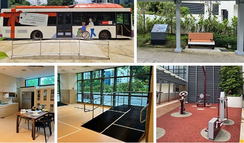 Collage of images of user-friendly features at TTSH Integrated Care Centre
