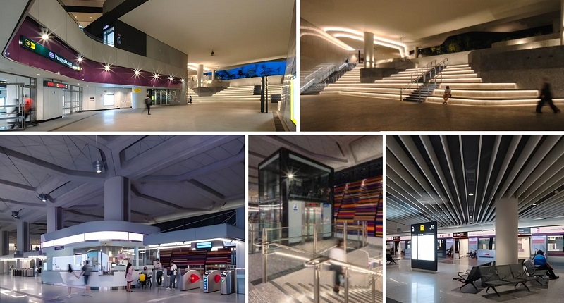 Collage of images of user-friendly features at Punggol Coast MRT Station